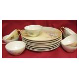 Hand Painted Teacup & Snack Plates 9.5' Wide