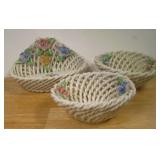 Three Porcelain Spanish Baskets Largest 6'