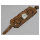 Baylor Watch On Leather Band Untested Scratched