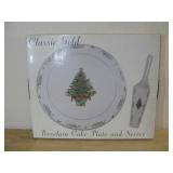 12' Porcelain Holiday Cake Plate & Server In Box