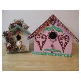 Two Decorative Wood Birdhouses Tallest 6'