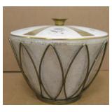 9' Diameter MCM Fire King Bowl W/Metal Lid & Stand