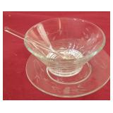 Etched Glass Plate Bowl & Spoon Widest 6.5'