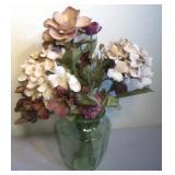 8' Tall Uranium Glass Vase W Faux Flowers