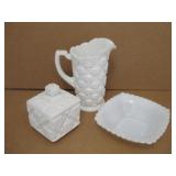 Three Vintage Milk Glass Pieces Tallest 7'