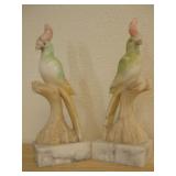 Pair 9.5' Marble Parrot Bookends Chips Observed