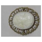 10kt Gold Cameo Pearl Brooch Hallmarked