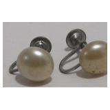 Sterling Silver Pearl Screw Back Earrings Hallmark