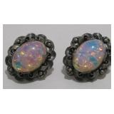 Sterling Silver Opal Screw Back ER's Hallmarked