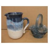 6' Pottery Pitcher & Glass Basket