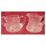 Vintage Etched Glass Creamer & Sugar Tallest 3.5'