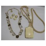 Two Fashion Necklaces & Clip Earrings