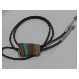 Inlaid Wood Bolo Tie Unmarked