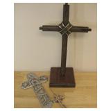 18' Cross On Wood Stand & Metal & Pottery Crosses