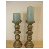 Pair 12' Ceramic Candle Holders W/Candles
