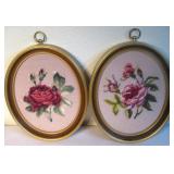 Two 9x 11 Framed Needle Point Rose Pictures