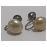 Sterling Silver Pearl Screw Back Earrings Hallmark