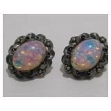 Sterling Silver Opal Screw Back ER's Hallmarked