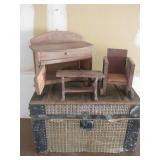 16x 9x 9 Vintage Doll Case W/Furniture See Info