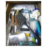 Kitchen Drawer Of Utensils & Scrubbers Shown