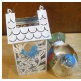 Ceramic Bird Candle Holder & 6' Metal Lantern