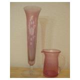 Colored Glass Vase & Creamer Tallest 9.5'