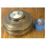 5' Vintage Metal Trinket Box & Resin Trinket Box