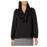 Kasper Long Sleeve Ruffled Blouse w/ Tie-Front
