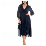 Size 6, Maison Tara Women's Ruffle Midi Dress