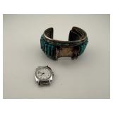 Timex Watch with Turquoise Inlay Cuff