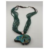 Reversible Inlay Bear Pendant on Heishi Necklace
