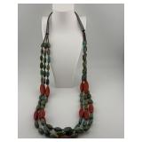 Triple-Strand Turquoise and Coral Necklace