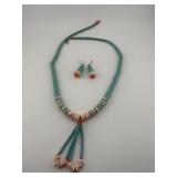 Turquoise and Shell Heishi Necklace & Earrings