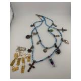 Blue Beaded Necklace with Silver Charms