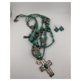 Kim Yubeta 3-Strand Turquoise & Cross Set