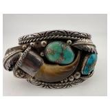 Sterling Silver Bear Claw & Turquoise Cuff