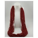 Multi-Strand Red Seed Bead Necklace