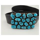 Turquoise Cluster Buckle and Leather Belt