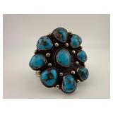 Large Navajo Turquoise Cluster Cuff Bracelet