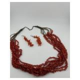 Multi-Strand Red Branch Coral Jewelry Set