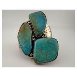 Large Triple-Stone Turquoise & Silver Cuff