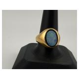 14KT yellow gold 7.5 PWT opal oval doublet onyx bk
