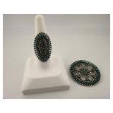 Zuni Sterling & Turquoise Ring and Pin Set