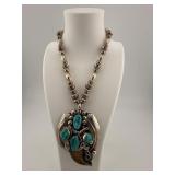 Sterling Silver Turquoise Bear Claw Pendant Neckla