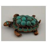Turtle Brooch with Faux Turquoise Inlay