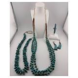 Turquoise Jewelry Grouping: Necklaces, Ring, Earri