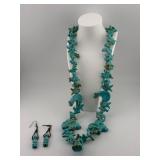 Turquoise Fetish Necklace and Earring Set