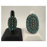 Two Sterling Silver Turquoise Cluster Rings