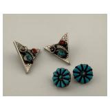 Zuni Turquoise & Coral Collar Tips & Earrings