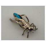Vintage Sterling Turquoise Grasshopper Pin
